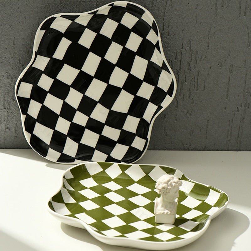 Ceramic Storage Tray | Modern Checkered Design with Glossy Finish | Versatile Organizer for Stylish Home Decor 2