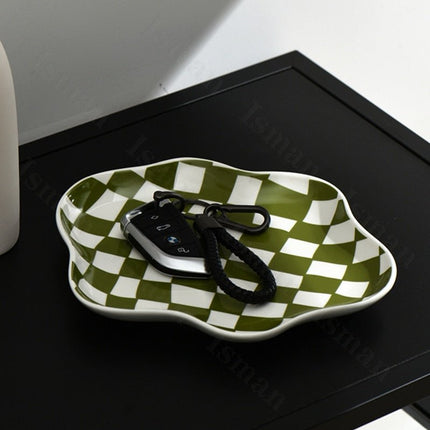 Ceramic Storage Tray | Modern Checkered Design with Glossy Finish | Versatile Organizer for Stylish Home Decor 4