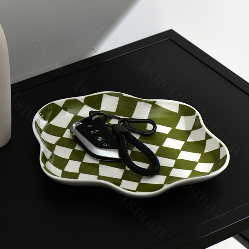 Ceramic Storage Tray | Modern Checkered Design with Glossy Finish | Versatile Organizer for Stylish Home Decor 4