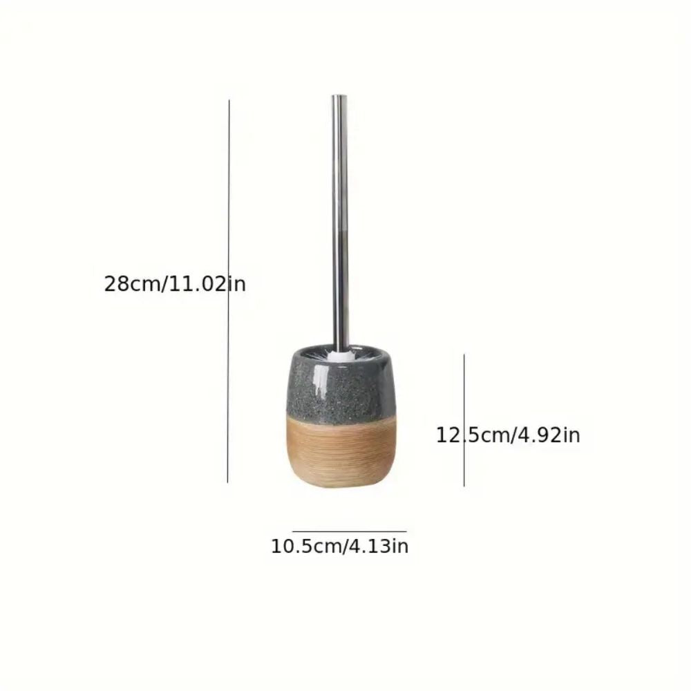 Ceramic Toilet Brush Set with Wood-Like Base | Stylish Bathroom Accessory for Easy Cleaning 0