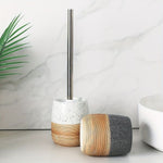 Ceramic Toilet Brush Set with Wood-Like Base | Stylish Bathroom Accessory for Easy Cleaning 3