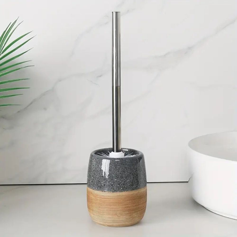 Ceramic Toilet Brush Set with Wood-Like Base | Stylish Bathroom Accessory for Easy Cleaning 4
