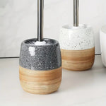 Ceramic Toilet Brush Set with Wood-Like Base | Stylish Bathroom Accessory for Easy Cleaning 5