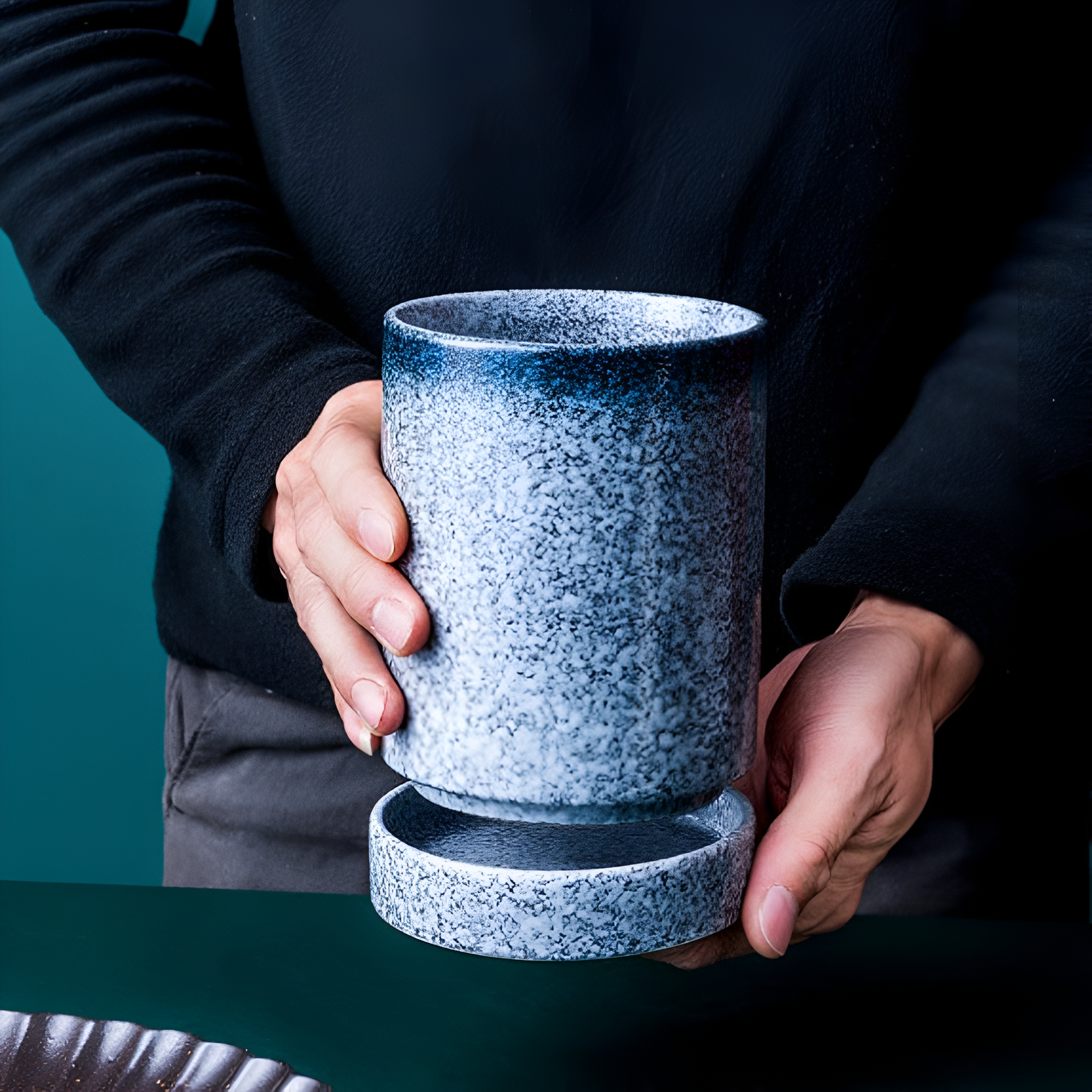Ceramic Utensil Holder with Drainage Holes | Compact Design for Clean Kitchen Organization 0