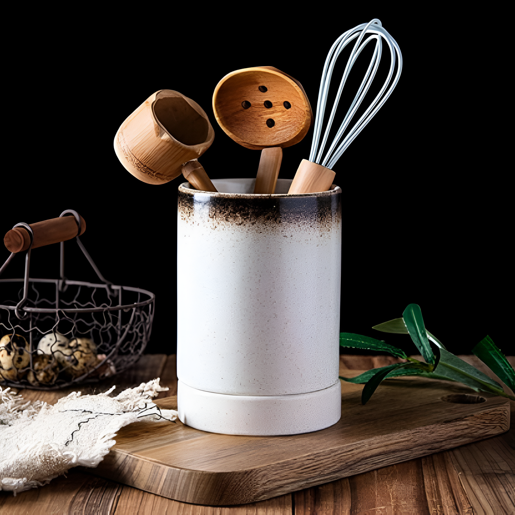 Ceramic Utensil Holder with Drainage Holes | Compact Design for Clean Kitchen Organization 3