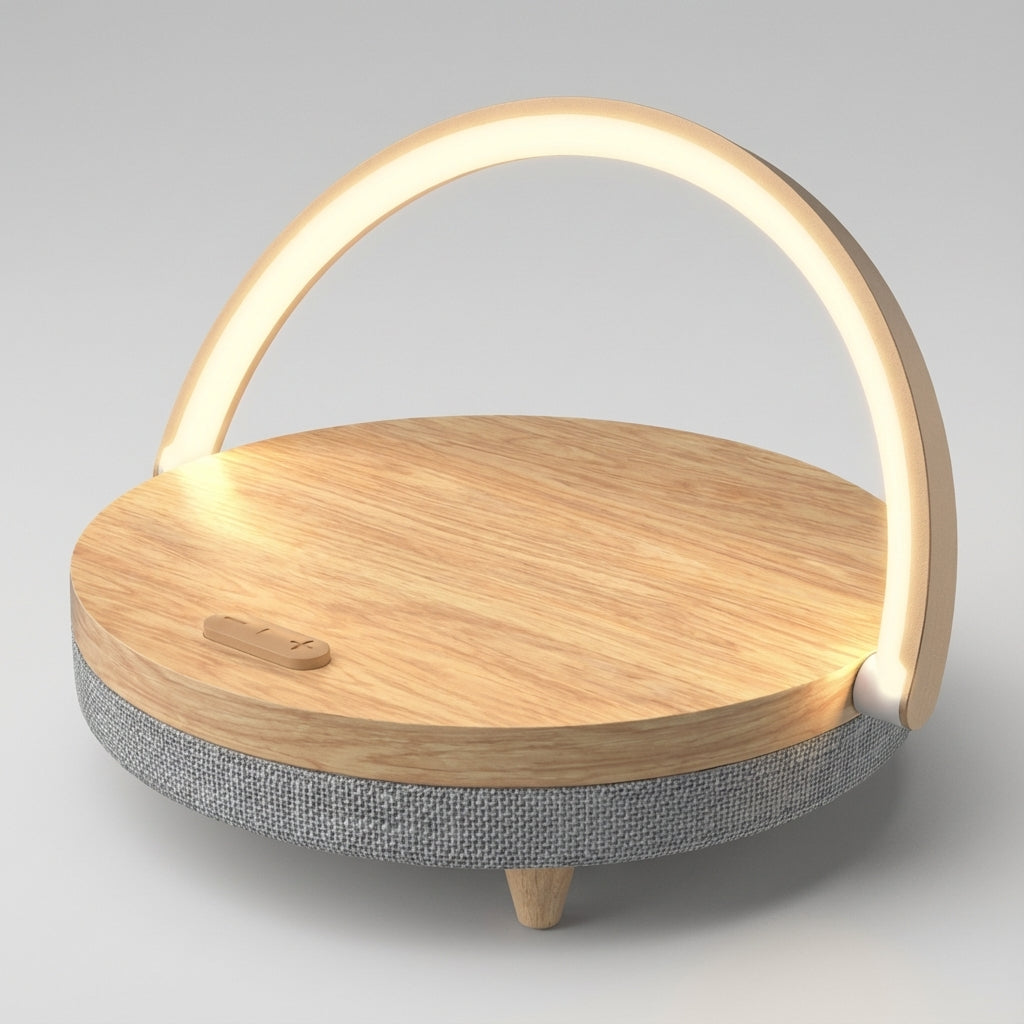 ChargeArc | Dimmable Ambient Table Light with Wireless Charging & Bluetooth Speaker for Clutter-Free Convenience 0
