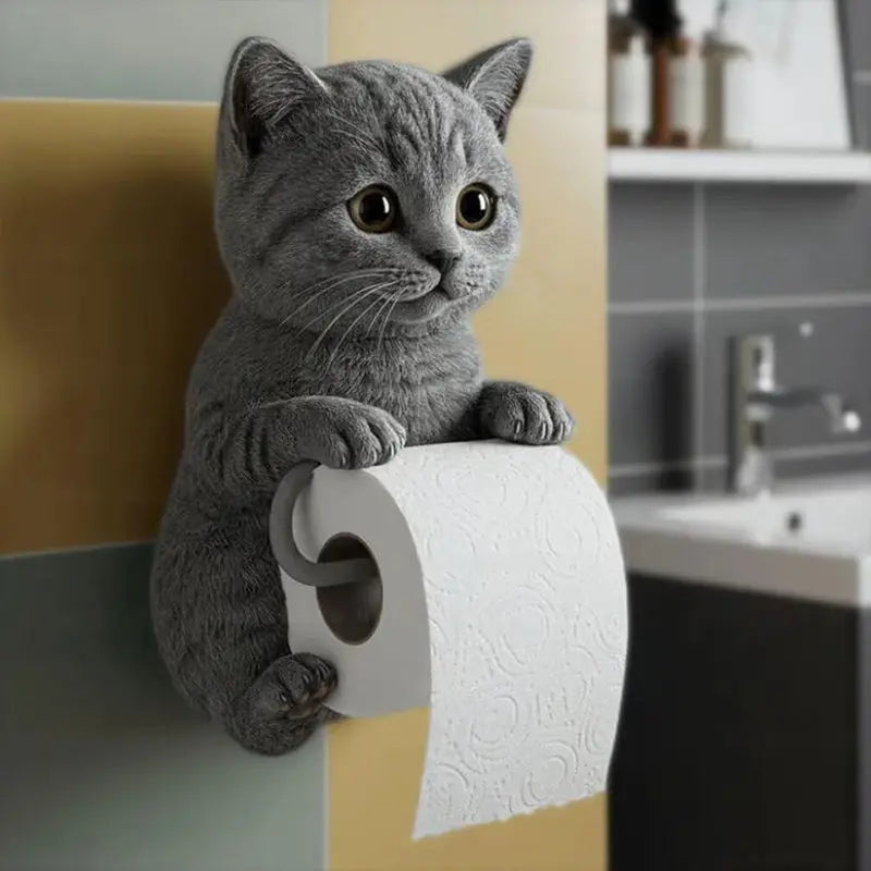 Charming Cat Toilet Paper Holder with Durable Resin Design | Wall-Mounted for Organized Bathrooms 0
