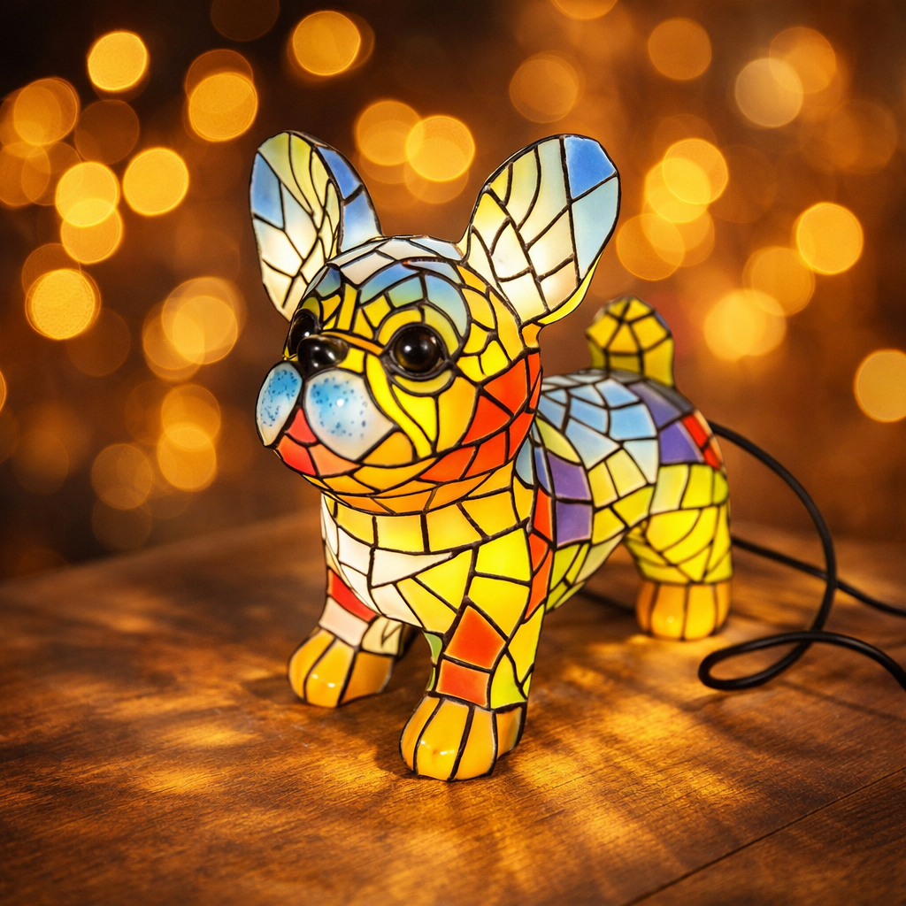 Charming Decorative Table Lamp | Stained Glass Dog Figurine with Warm Glow | Compact Bedside Light for Cozy Spaces 0