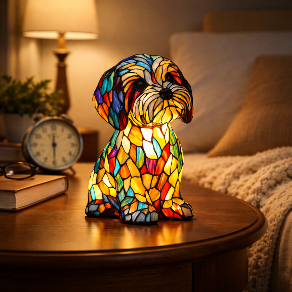 Charming Dog Table Lamp | LED Night Light with Stained Glass Design for Cozy Ambiance 0