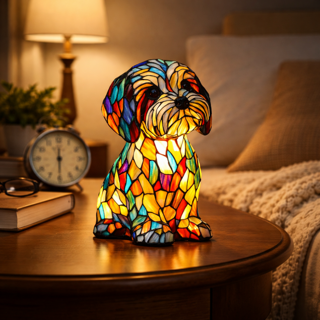 Charming Dog Table Lamp | LED Night Light with Stained Glass Design for Cozy Ambiance 0