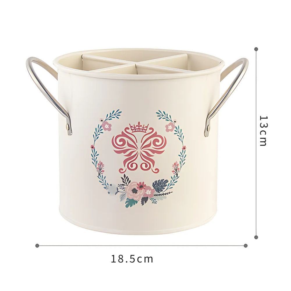 Charming Floral Utensil Storage Basket with Divider Lid | Durable Cast Iron for Organized Kitchen 9