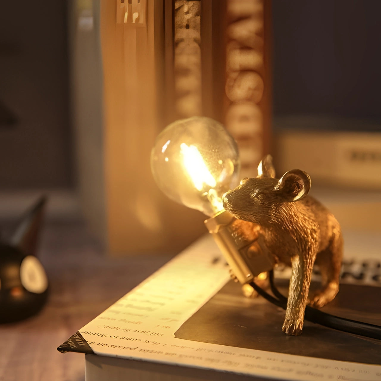 Charming Mouse Lamp | Quirky Animal-Shaped Desk Light with Golden Finish | Unique Decor for Stylish Interiors 0