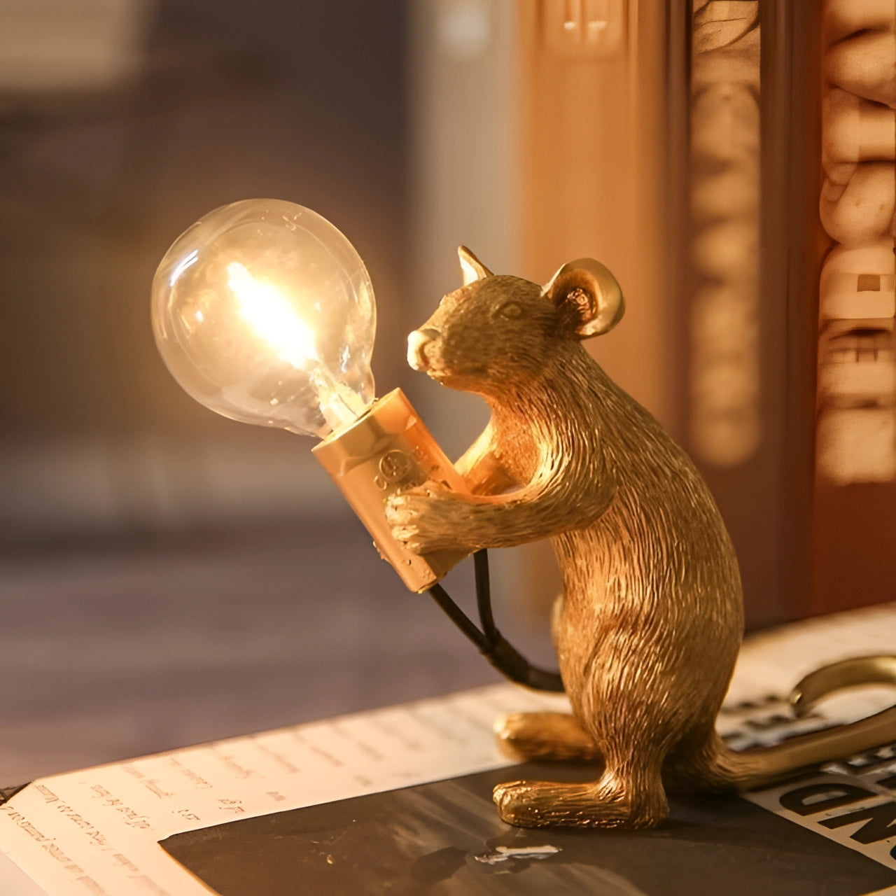 Charming Mouse Lamp | Quirky Animal-Shaped Desk Light with Golden Finish | Unique Decor for Stylish Interiors 7