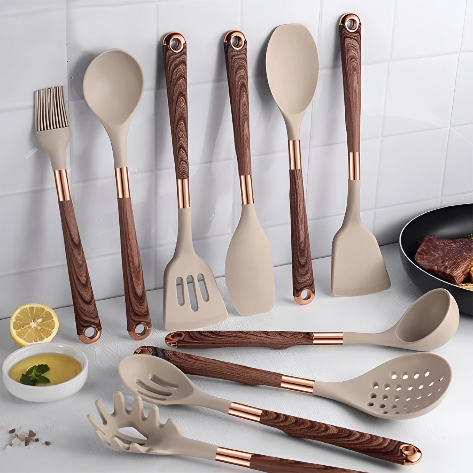 ChefSilica | Luxury Kitchen Utensils Set with Copper & Wood Handles | Ergonomic Silicone Tools for Comfortable Cooking 0