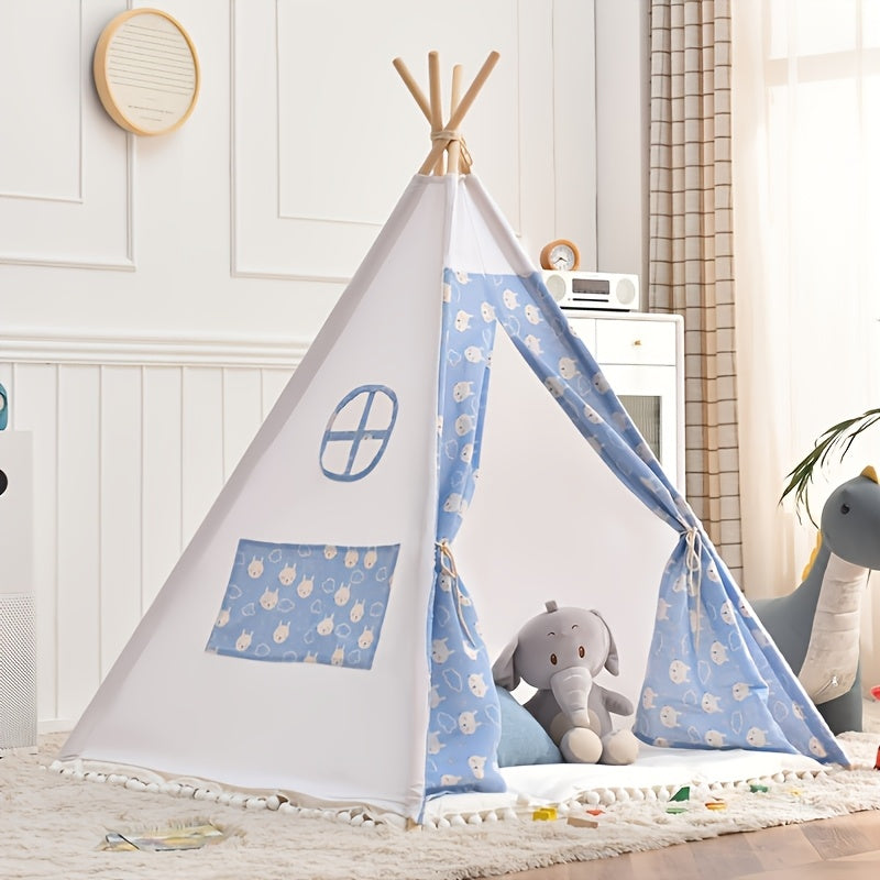 Children's Teepee Tent | Fun Cotton Play Fort with Pom-Pom Trim for Imaginative Adventures 0