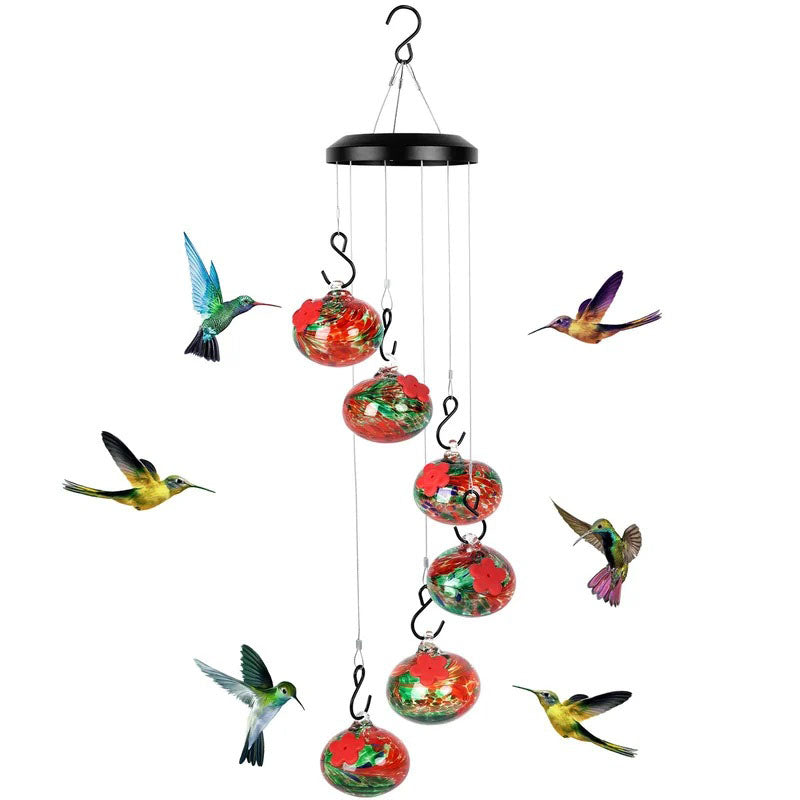 ChimeFeeder | Handcrafted Glass Hummingbird Feeder with Wind Chimes | Elegant Design for Outdoor Serenity 0