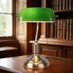 Classic Banker Lamp | Hand-Finished Glass Shade & Polished Metal Base for Warm Illumination 1