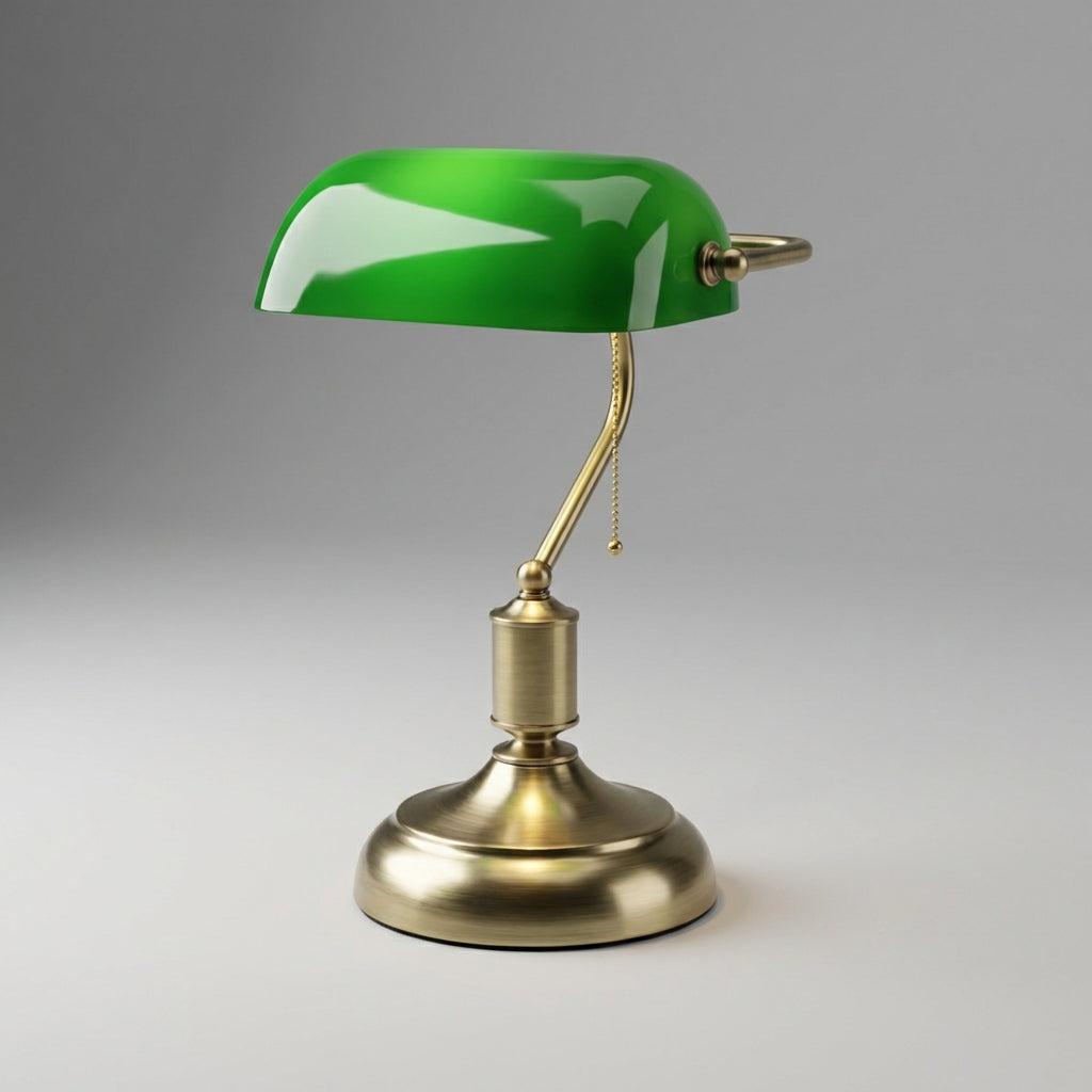 Classic Banker Lamp | Hand-Finished Glass Shade & Polished Metal Base for Warm Illumination 4