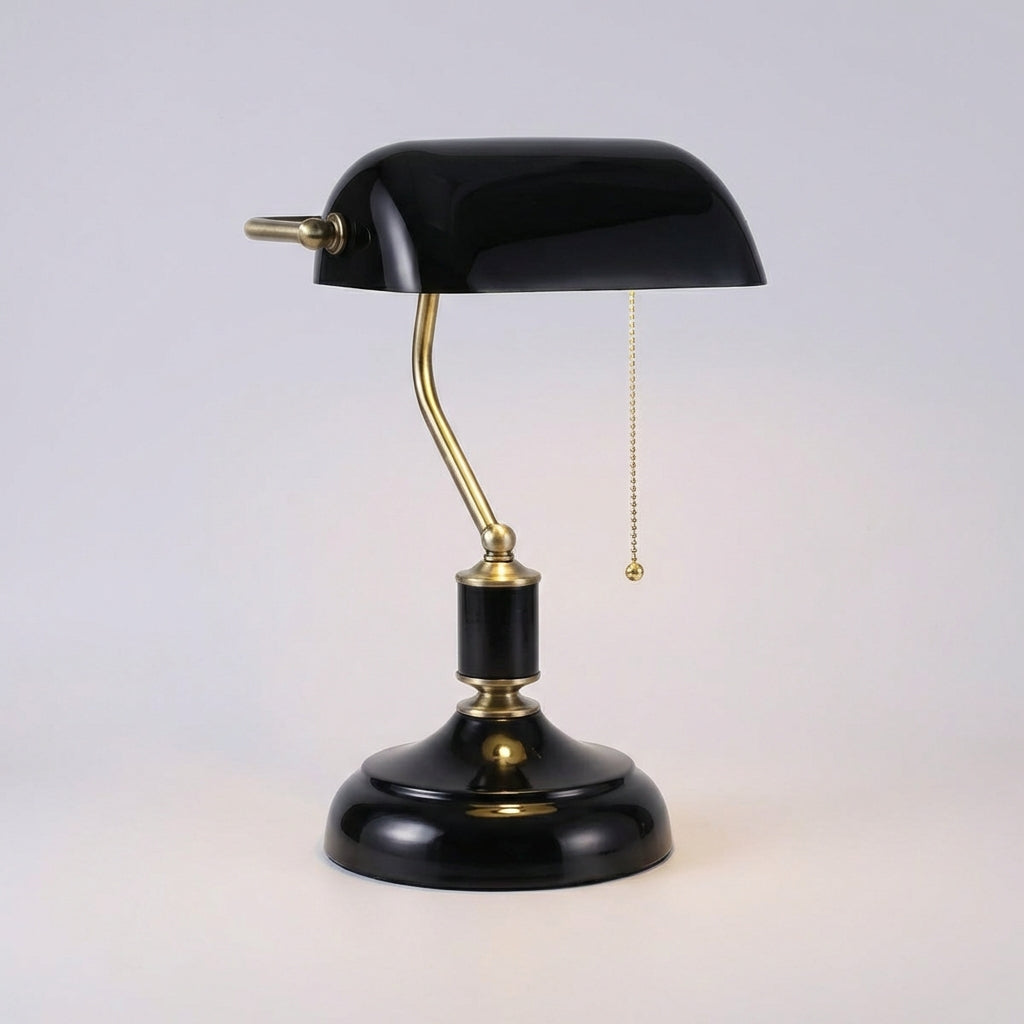 Classic Banker Lamp | Hand-Finished Glass Shade & Polished Metal Base for Warm Illumination 5