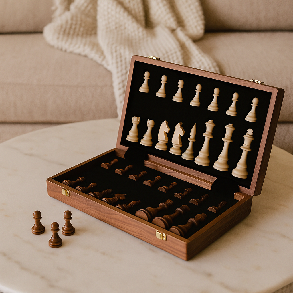 Classic Wooden Chess Set | Foldable Tournament Board with Storage | Handcrafted Pieces for Strategic Play 0