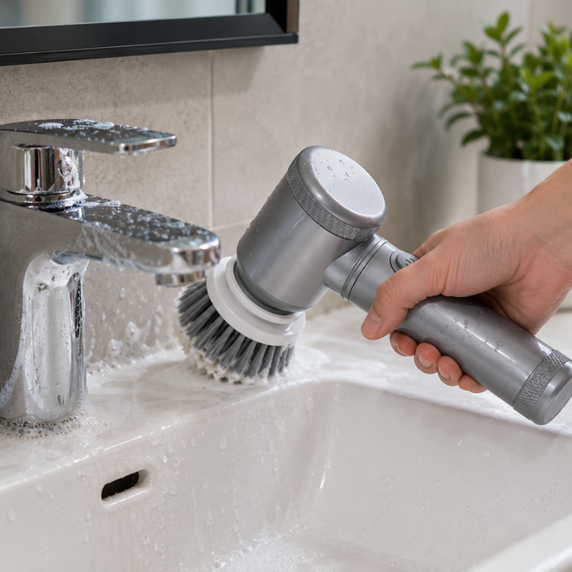 Shower Scrubber Electric, Cordless Spin Scrubber with 6 Brush Heads for Tile and Grout, Waterproof Bathroom Scrubber