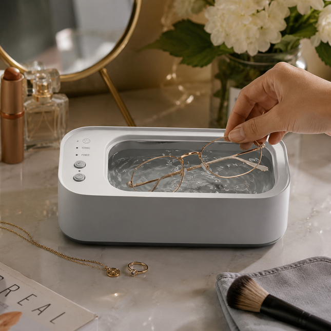 Ultrasonic Cleaner for Glasses, Compact Jewelry Cleaner Machine with Auto Shut Off, Chemical Free Ring and Watch Cleaner