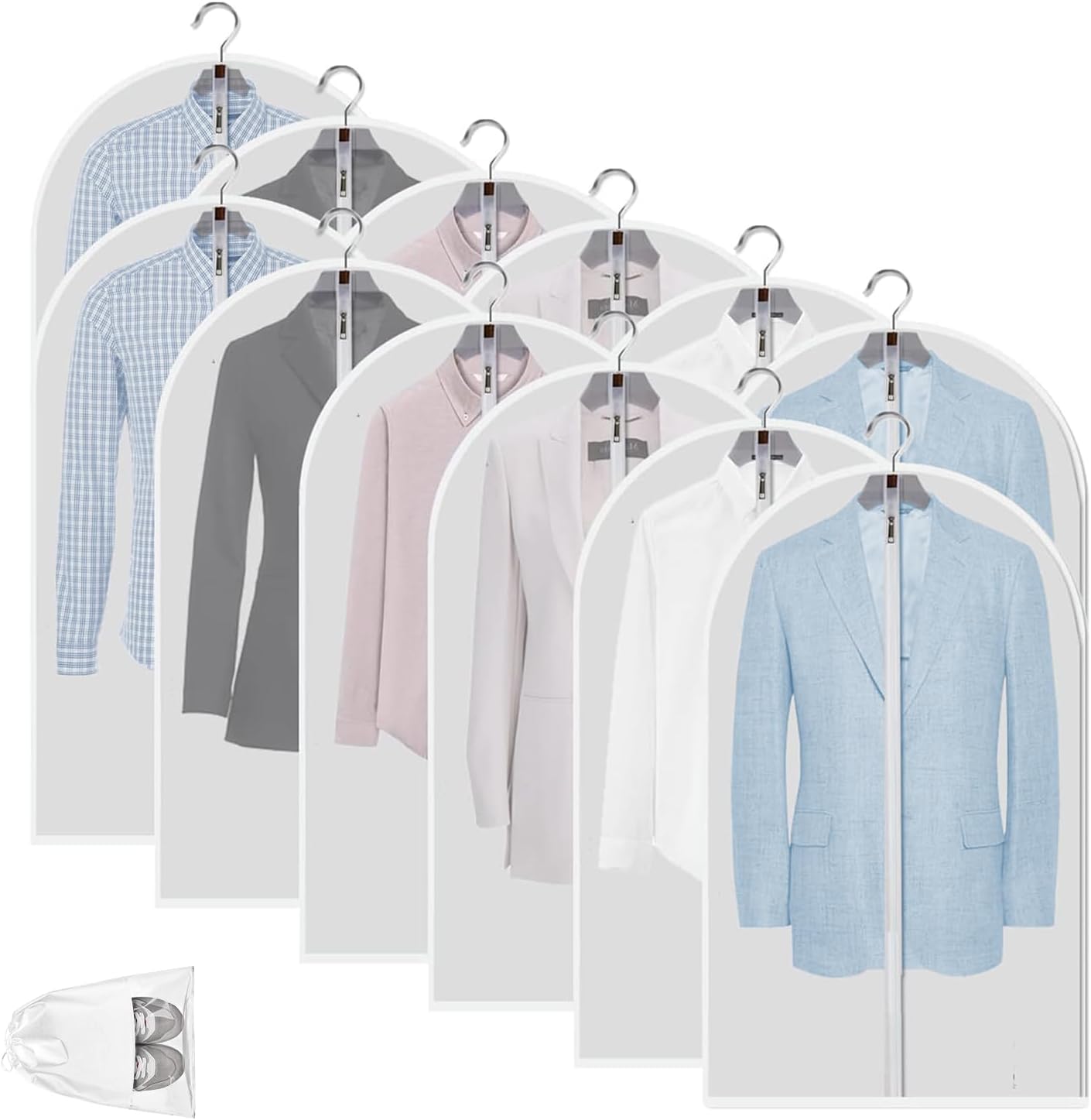 Clear Garment Storage Bags | Durable PEVA Material with Full-Length Zipper | 12-Pack for Dust and Moisture Protection 0