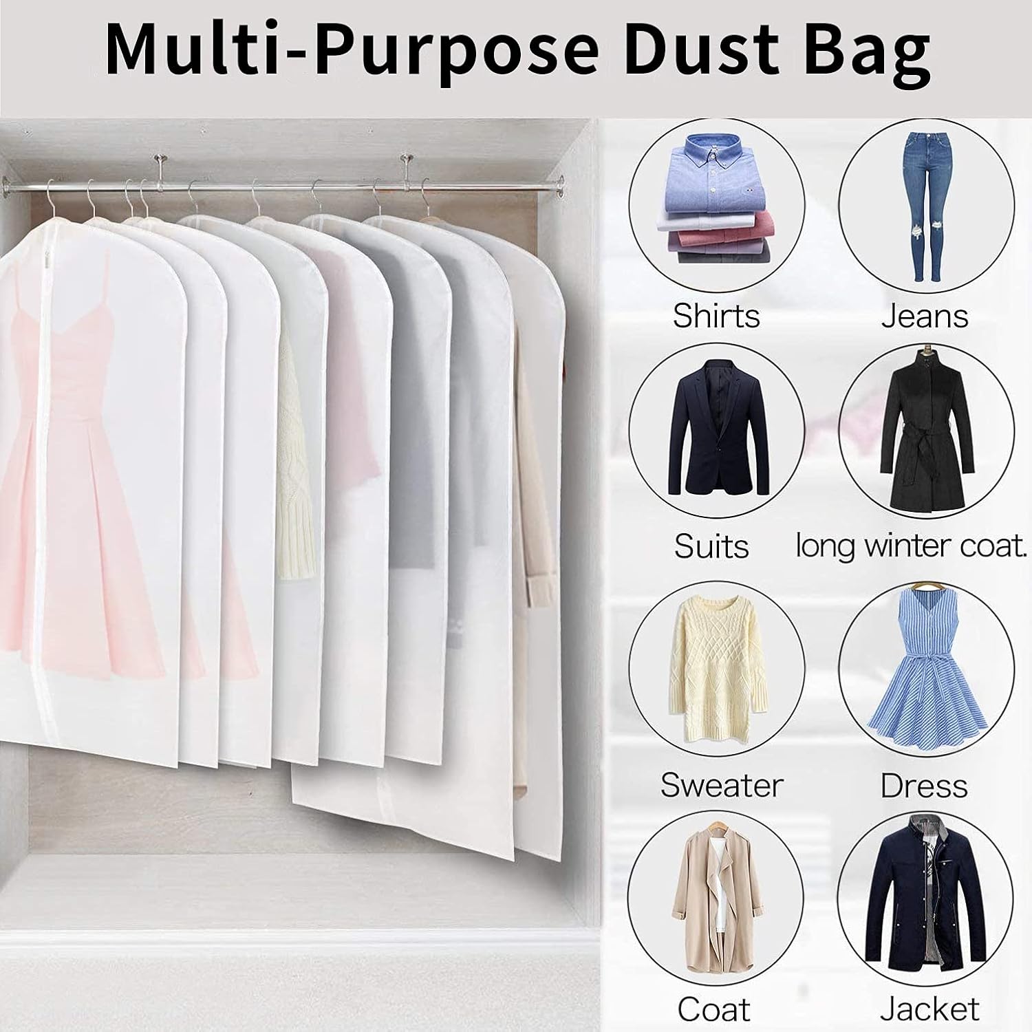 Clear Garment Storage Bags | Durable PEVA Material with Full-Length Zipper | 12-Pack for Dust and Moisture Protection 5