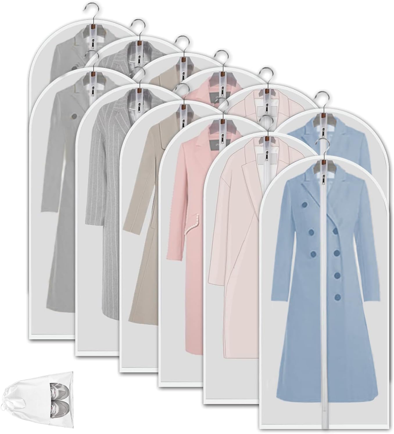 Clear Garment Storage Bags | Durable PEVA Material with Full-Length Zipper | 12-Pack for Dust and Moisture Protection 9