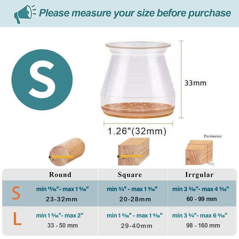Clear Silicone Chair Leg Caps with Integrated Felt Pads for Smooth Sliding 0