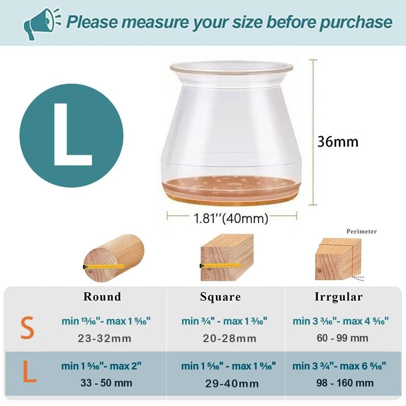 Clear Silicone Chair Leg Caps with Integrated Felt Pads for Smooth Sliding 6