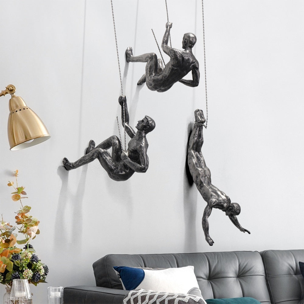 Climbing Figure Wall Sculpture with Handcrafted Resin & Iron Wire | Modern Industrial Decor for Inspiration 0