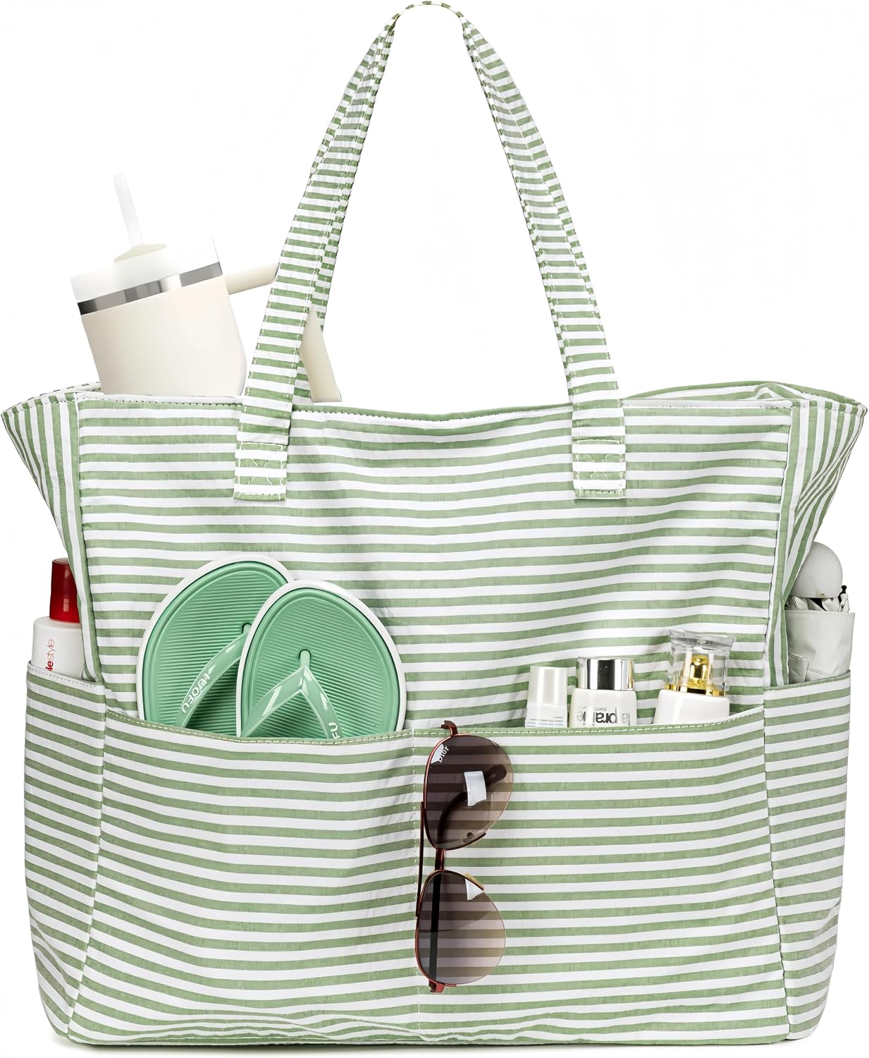 Coastal Collection | Large Beach Tote Bag with Waterproof Pocket & Zipper | Versatile for Travel and Gym 0