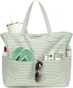 Coastal Collection | Large Beach Tote Bag with Waterproof Pocket & Zipper | Versatile for Travel and Gym 0