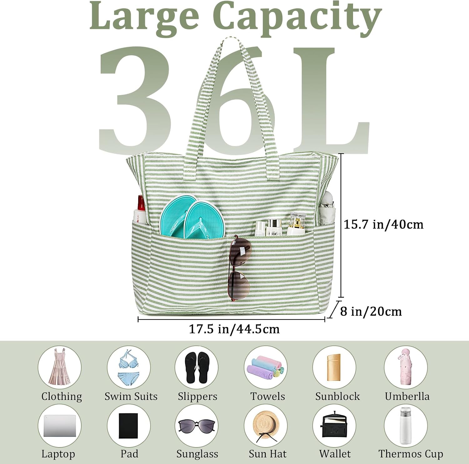 Coastal Collection | Large Beach Tote Bag with Waterproof Pocket & Zipper | Versatile for Travel and Gym 5