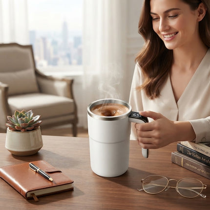 Self Stirring Coffee Mug with Temperature Display, Rechargeable Self Stirring Mug, Automatic Mixing Coffee Cup