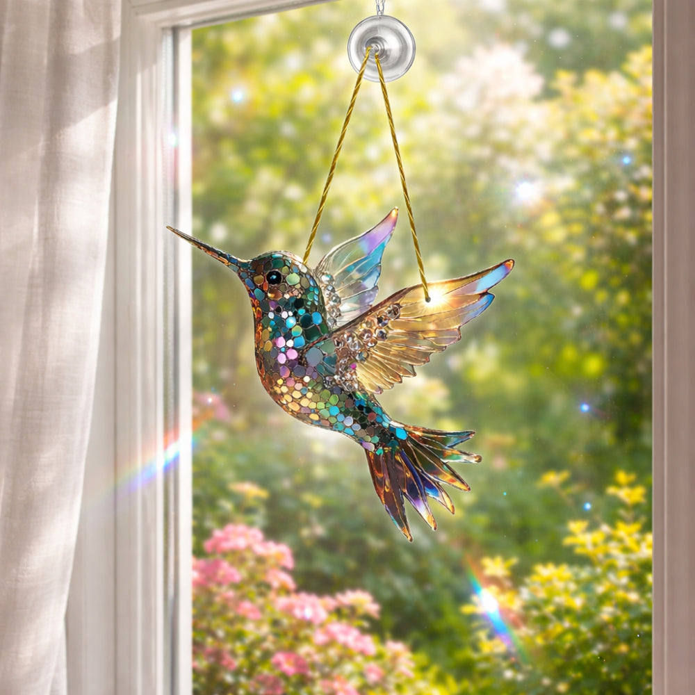 Colorful Hummingbird Window Charm with Light-Reflecting Design | Stunning Decor for Home and Garden 0