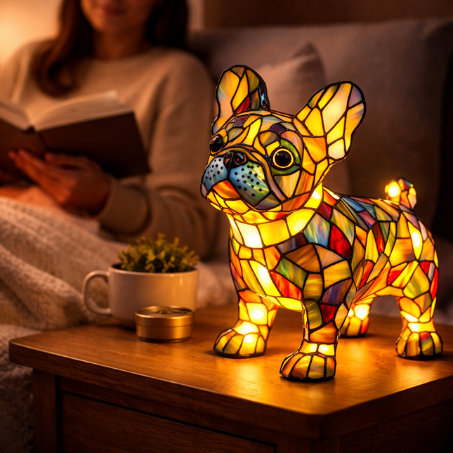 Colorful Stained Glass Dog Table Lamp with Cozy LED Glow | Decorative Night Light for Home 0