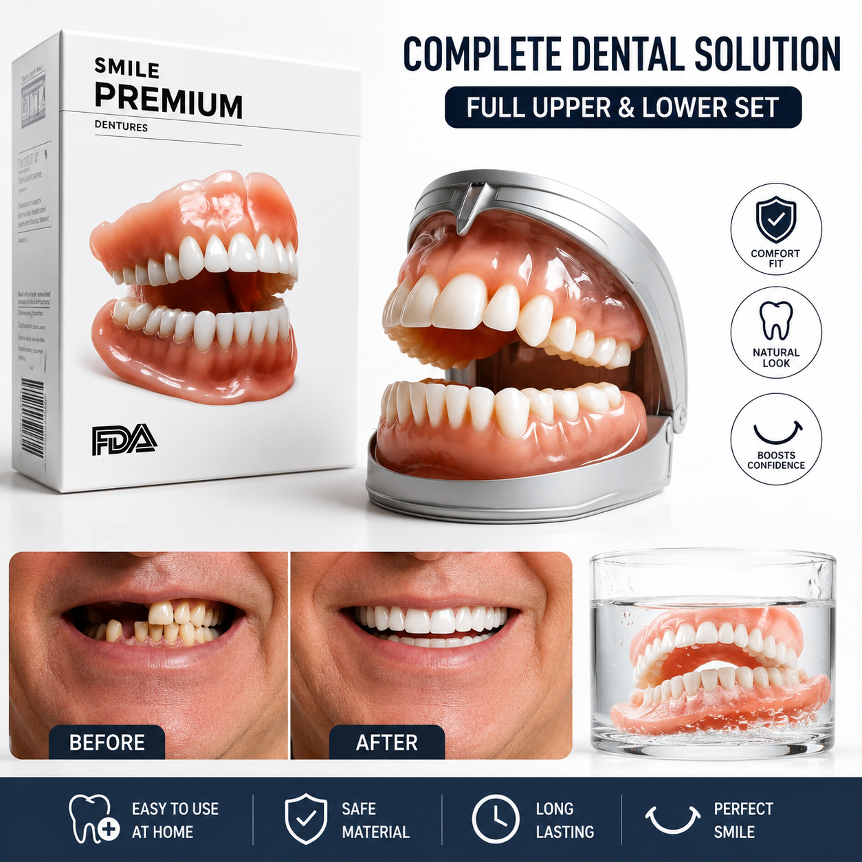 Comfort Fit | Boil and Bite Denture Kit for Adults with Customizable Fit | Natural Appearance for Everyday Confidence 1