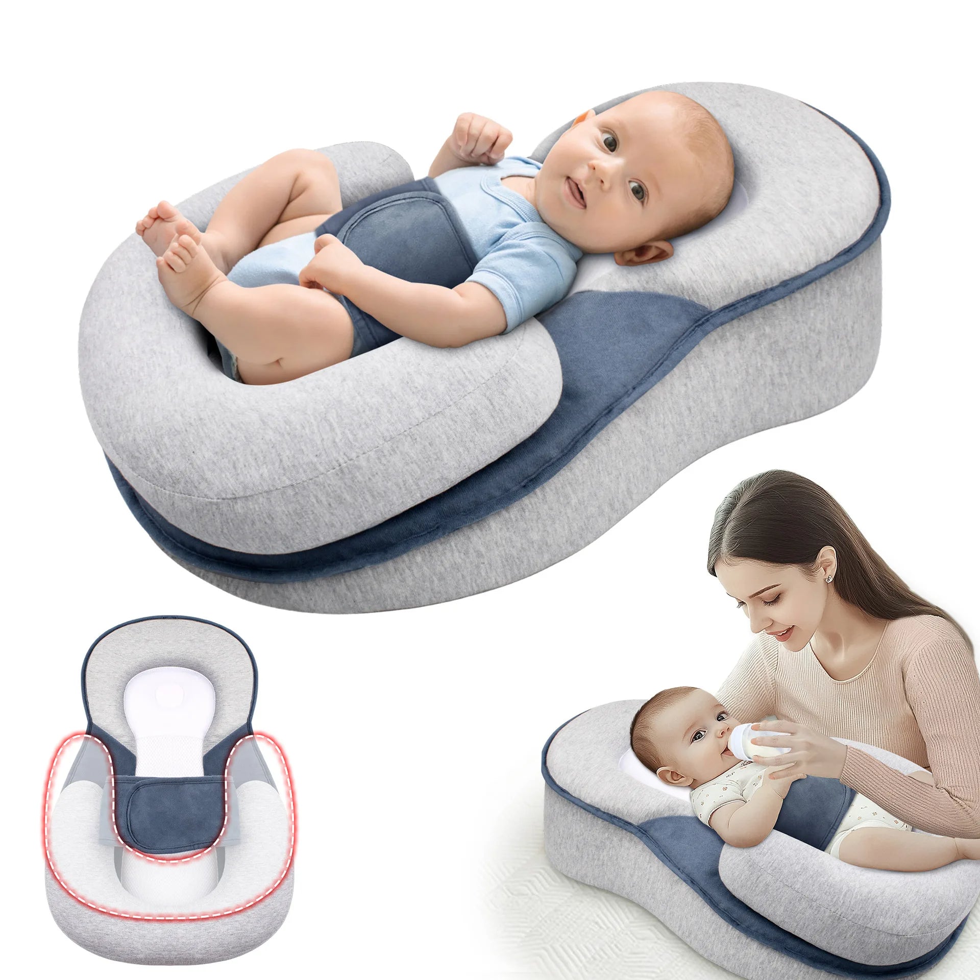 Comfort Haven | Baby Lounger with Anti-Reflux Design | Adjustable Pillow for Safe Sleep and Comfort 0