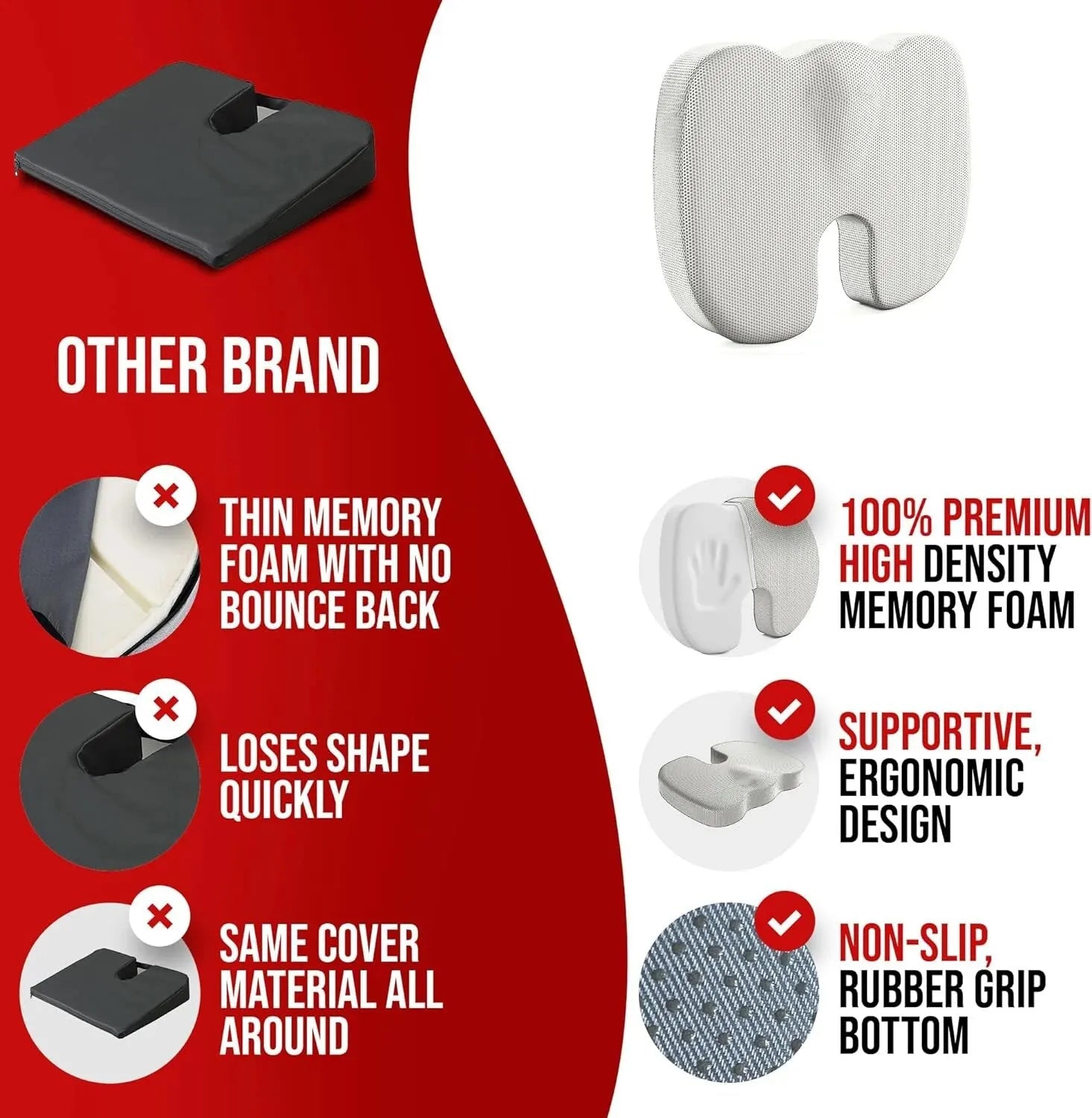 Comfort Plus | Ergonomic Memory Foam Seat Cushion with Breathable Cover | Supportive Design for All-Day Comfort 5
