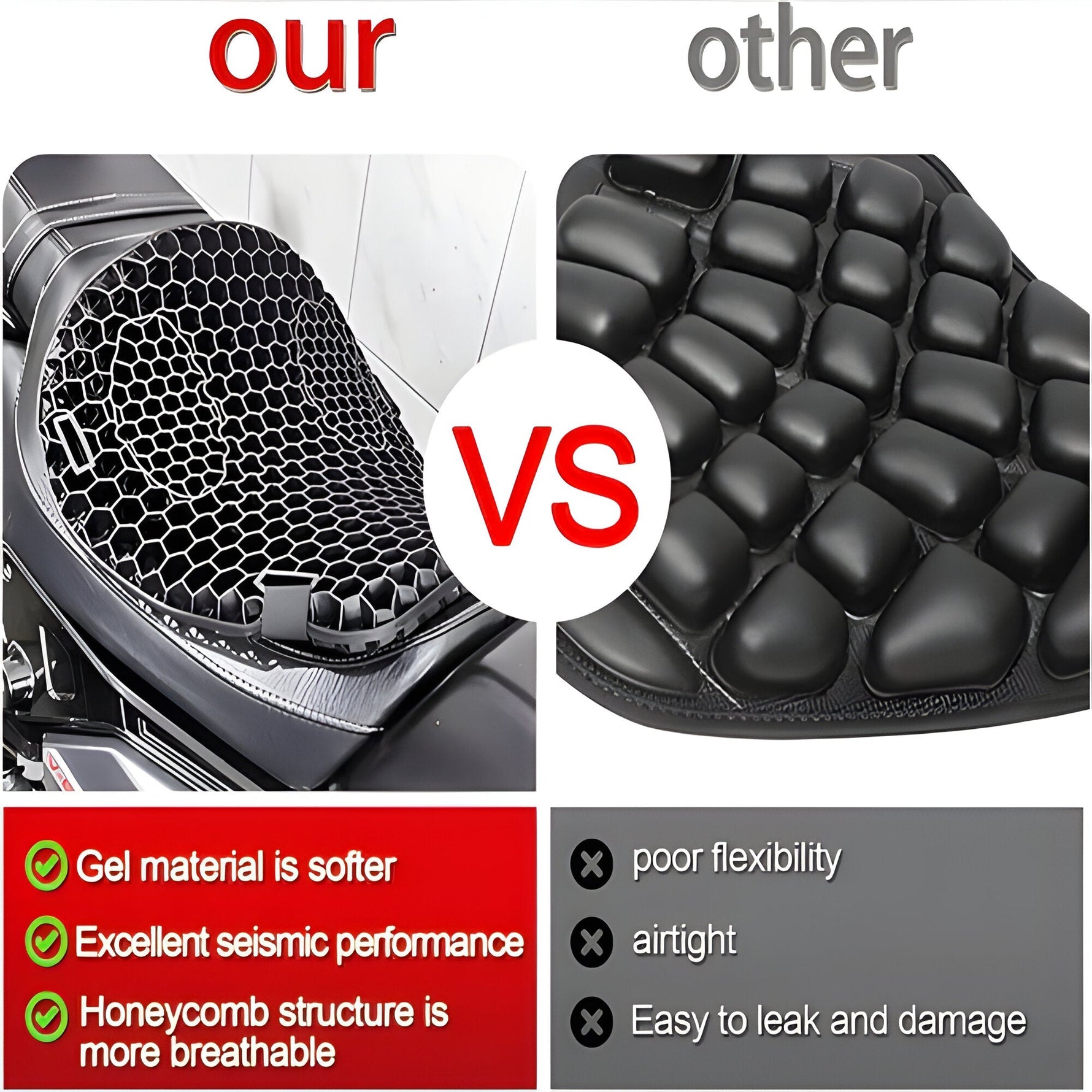 Comfort Ride | Gel Motorcycle Seat Cushion with Shock Absorption | Breathable Design for Long-Distance Travel 4