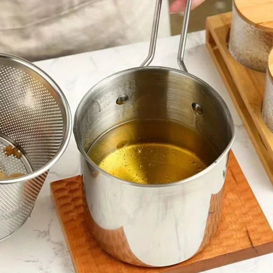 Compact Deep Fat Fryer | 1200ML Stainless Steel with Strainer Basket | Effortless Indoor Cooking for Crispy Fried Foods 0