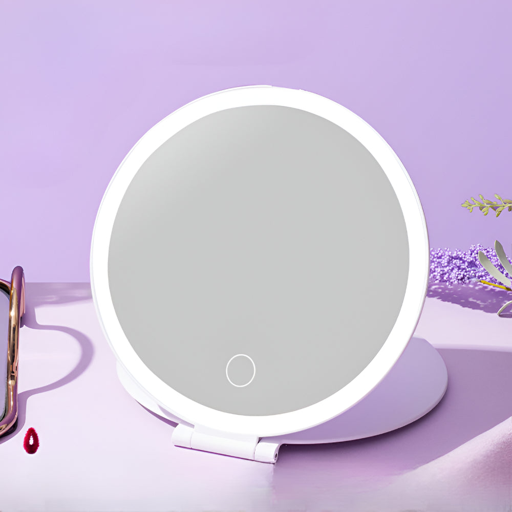 Compact Travel Vanity Mirror with Bright LED Lighting | Touch Control for Effortless Makeup Application 0
