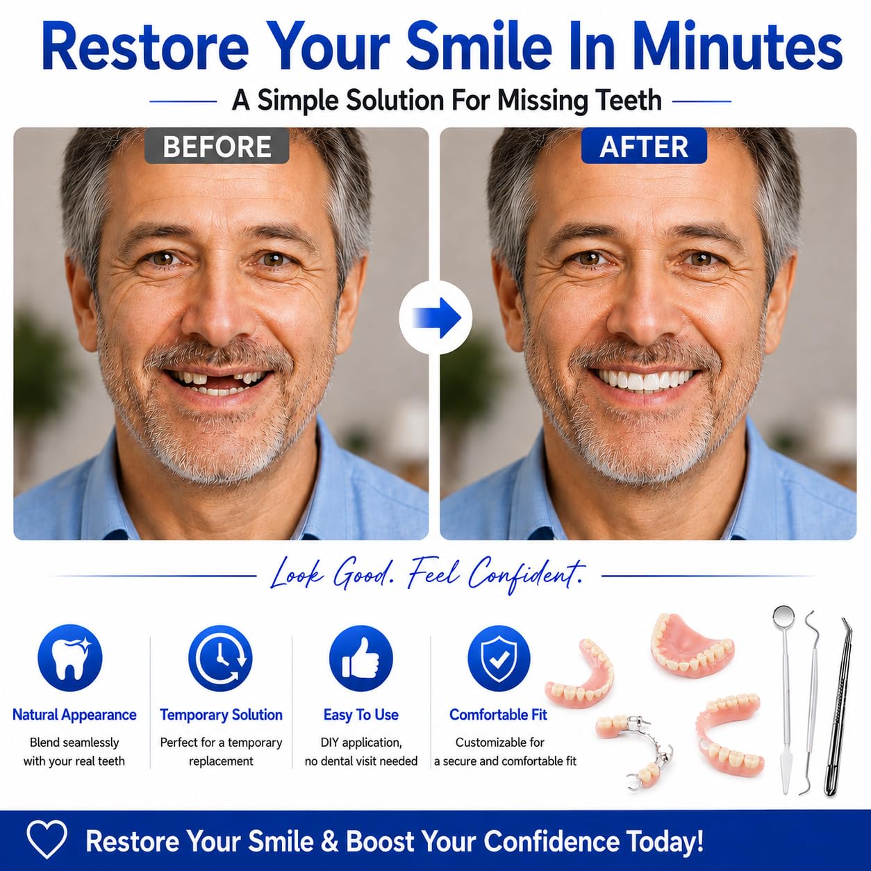Complete Denture Set | DIY Denture Kit with High-Quality Tools | Create Custom Smiles at Home 3