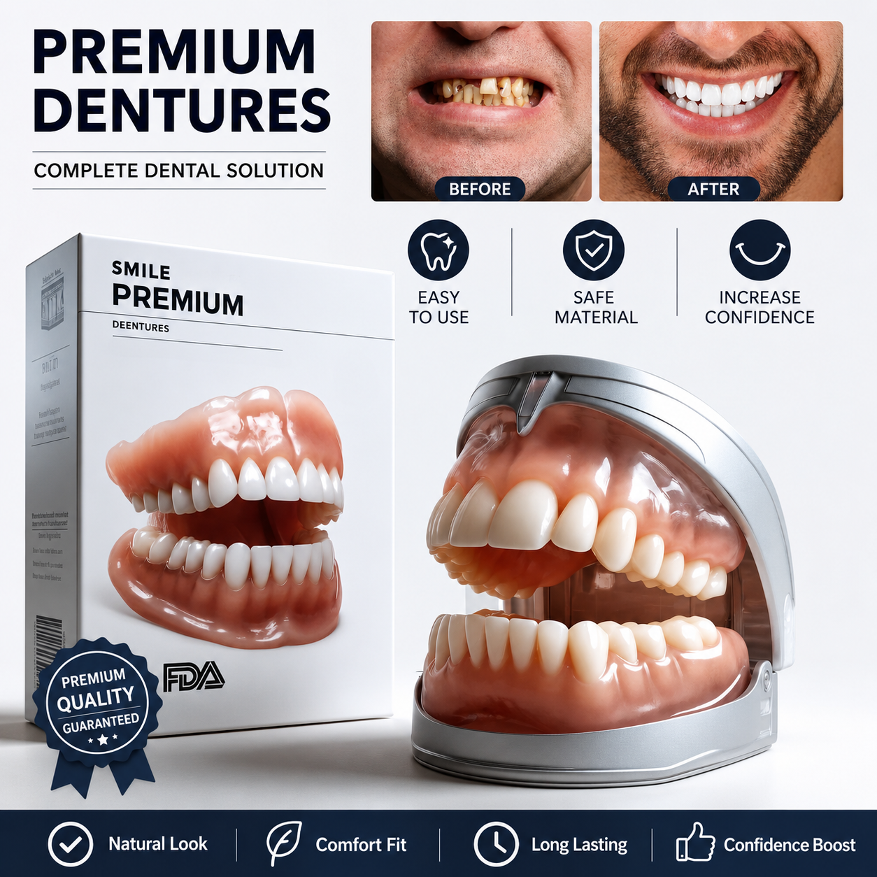 Complete Set of Dentures | Boil and Bite Design with Natural Look | Comfortable Fit for Daily Use 1