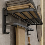 Contemporary Towel Rack | Matte Black Aluminum Design with Shelf & Hooks for Organized Bathrooms 1