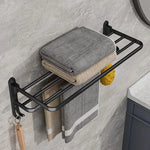 Contemporary Towel Rack | Matte Black Aluminum Design with Shelf & Hooks for Organized Bathrooms 2