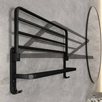 Contemporary Towel Rack | Matte Black Aluminum Design with Shelf & Hooks for Organized Bathrooms 3