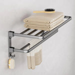 Contemporary Towel Rack | Matte Black Aluminum Design with Shelf & Hooks for Organized Bathrooms 7